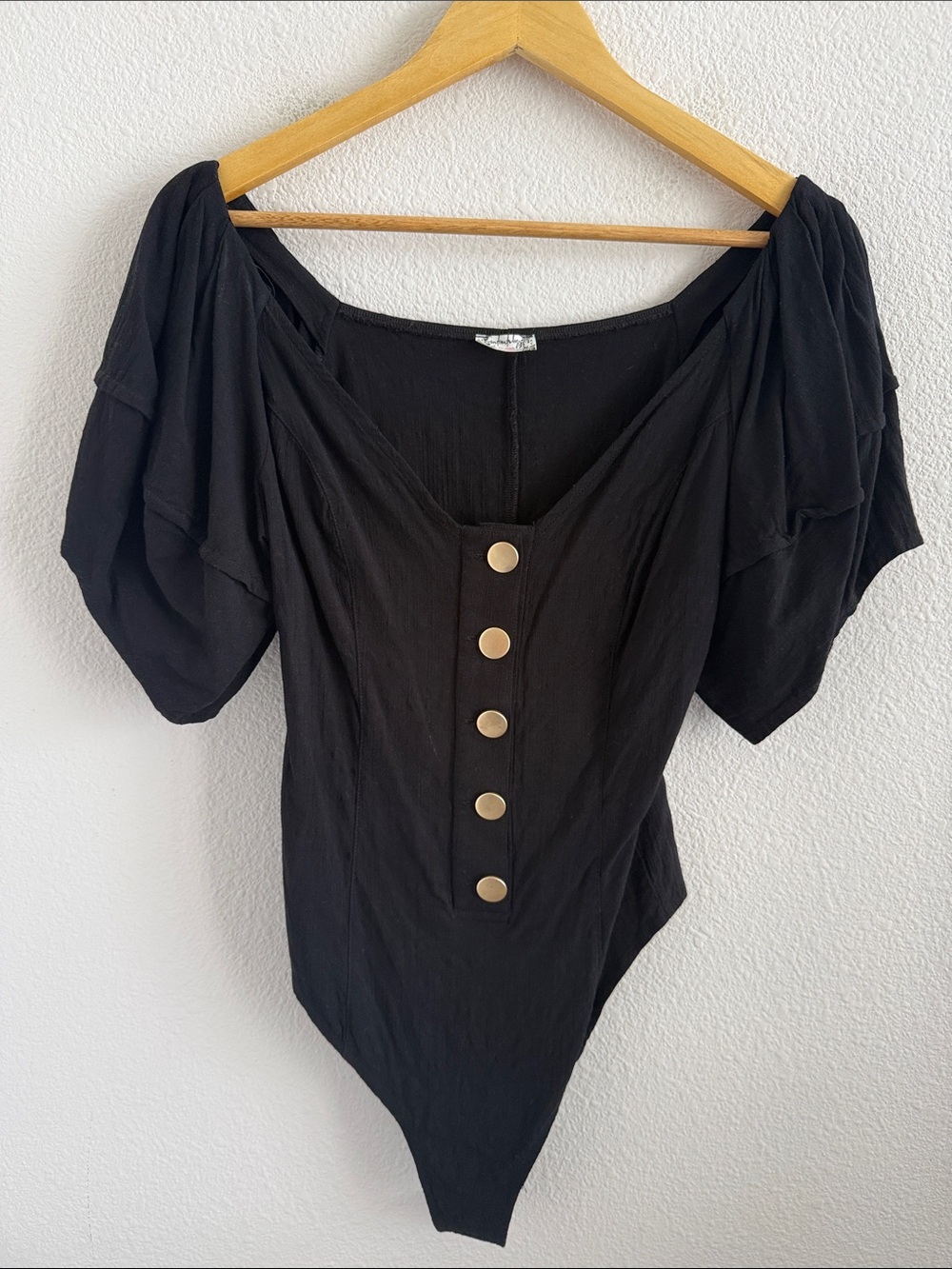 Free People Intimately Black Puff Sleeve Button-Front Women’s Top Medium